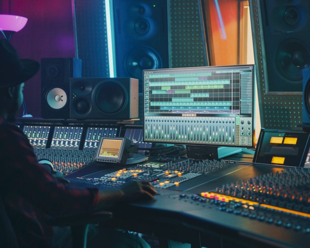 Portrait,Of,Audio,Engineer,Working,In,Music,Recording,Studio,,Uses